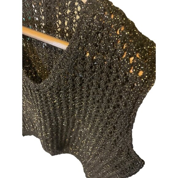 Black Sparkle Crocheted V Neck Sleeveless Pullover Sweater Sz L - Picture 4 of 6